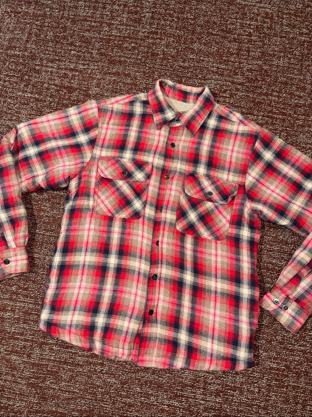 Grizzly Mountain flannel Red/Cream Plaid faux Sherpa-Lined snap front casual med